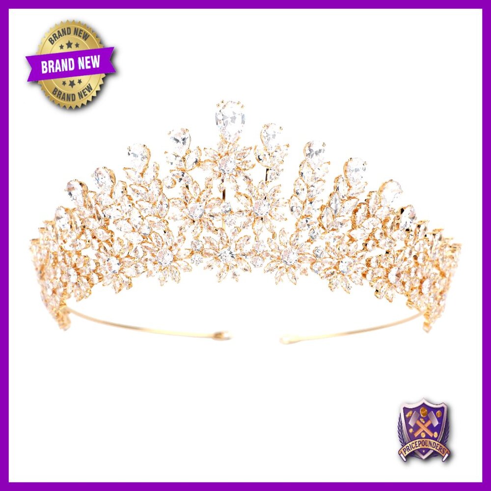 Crystal Bridal Tiara Cz Crown Floral Headpiece Wedding Pageant Quinceanera